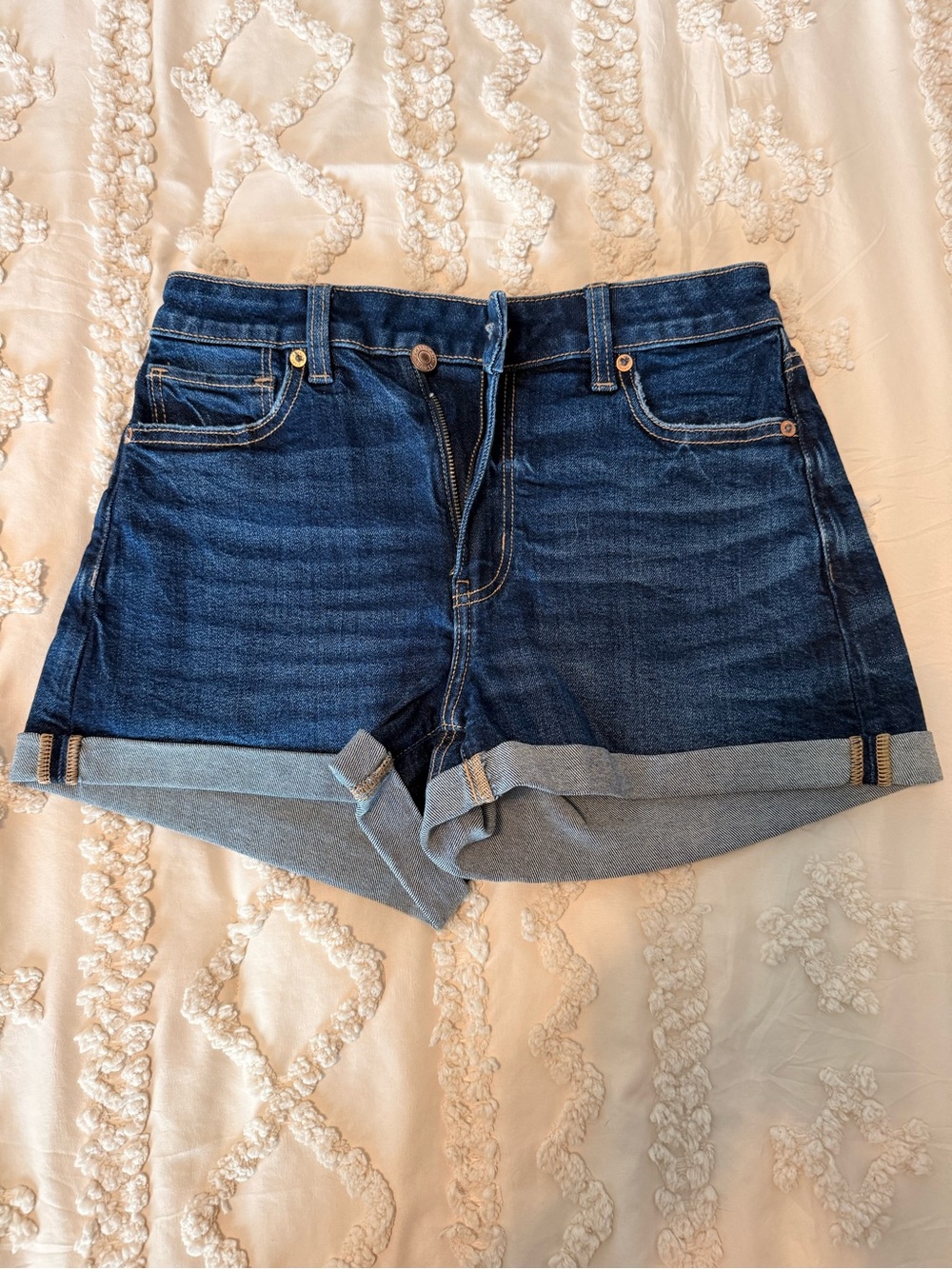 American Eagle Outfitters Dark Blue Rolled Cuff Denim Shorts